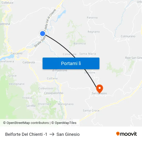 Belforte Del Chienti -1 to San Ginesio map