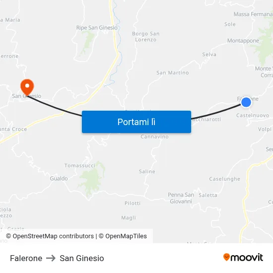 Falerone to San Ginesio map
