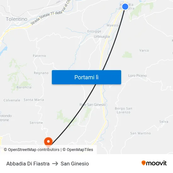 Abbadia Di Fiastra to San Ginesio map