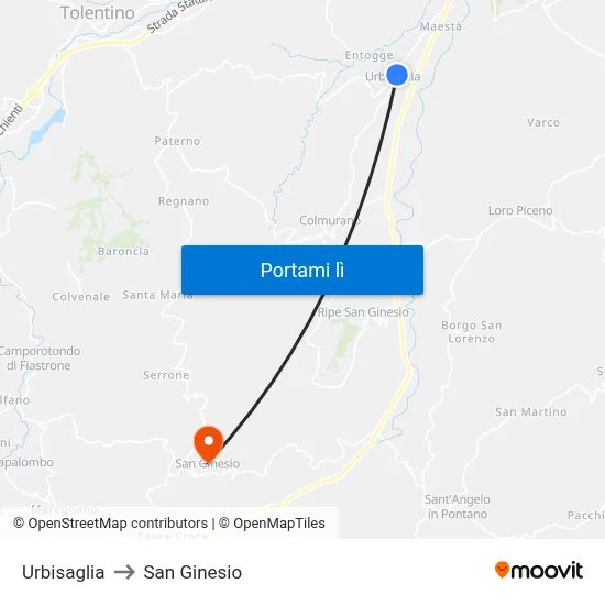 Urbisaglia to San Ginesio map