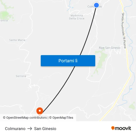 Colmurano to San Ginesio map