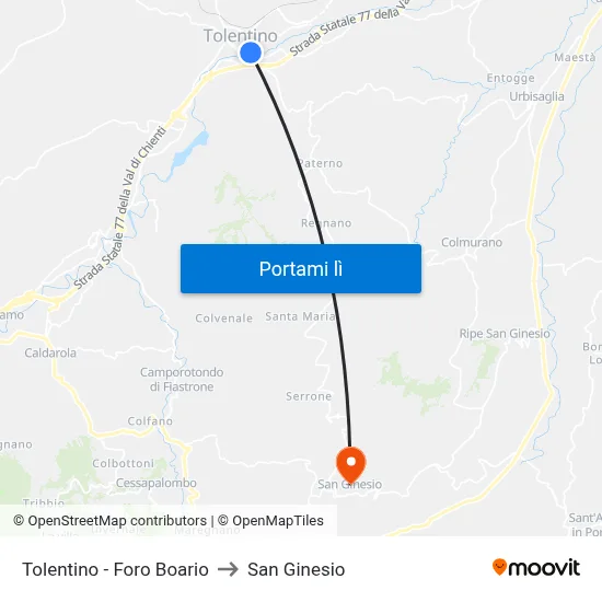 Tolentino - Foro Boario to San Ginesio map
