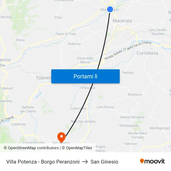 Villa Potenza - Borgo Peranzoni to San Ginesio map