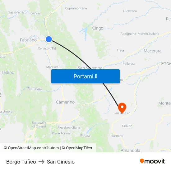 Borgo Tufico to San Ginesio map