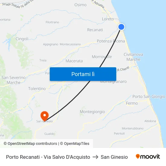 Porto Recanati - Via Salvo D'Acquisto to San Ginesio map