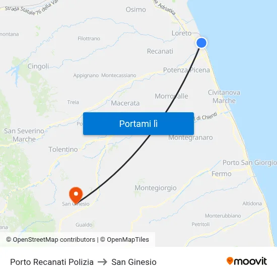 Porto Recanati Polizia to San Ginesio map