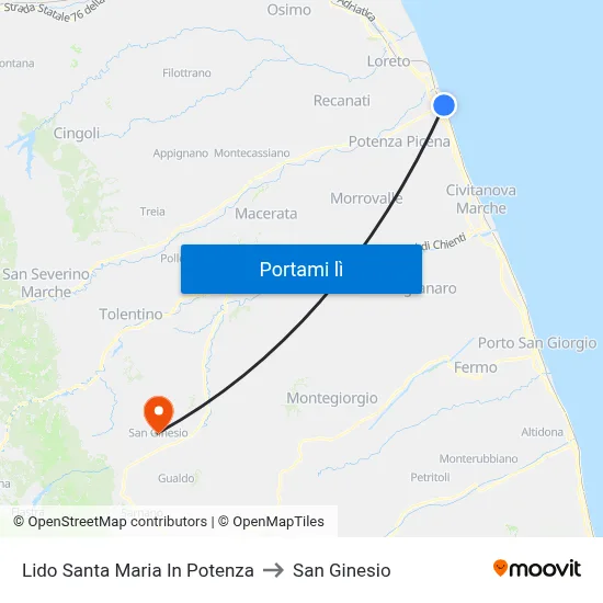 Lido Santa Maria In Potenza to San Ginesio map