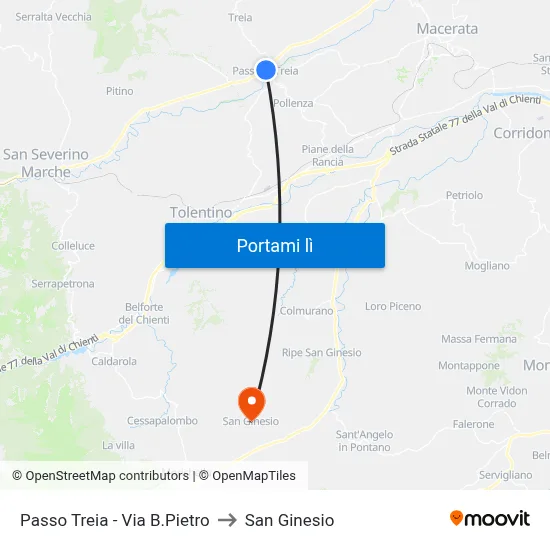 Passo Treia - Via B.Pietro to San Ginesio map