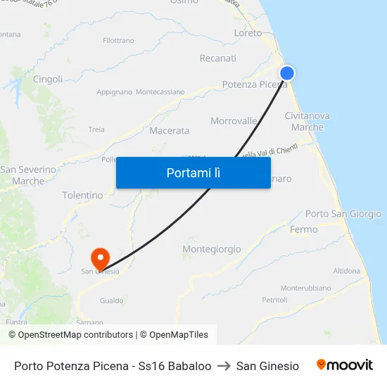 Porto Potenza Picena - Ss16 Babaloo to San Ginesio map