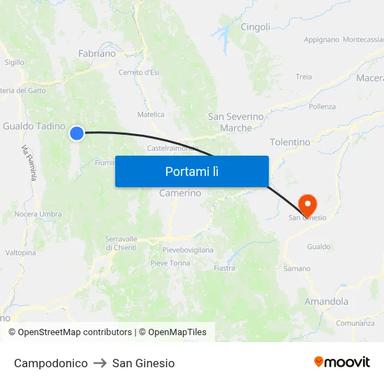 Campodonico to San Ginesio map