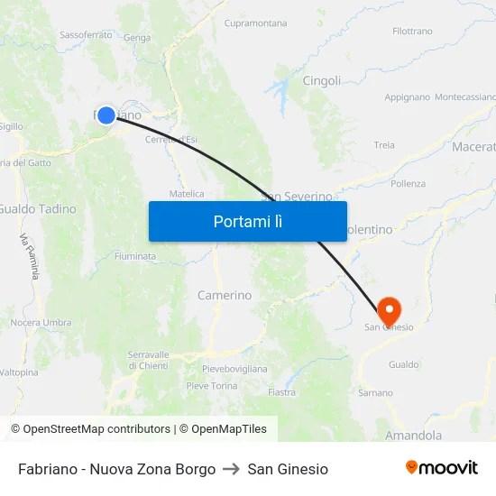 Fabriano - Nuova Zona Borgo to San Ginesio map