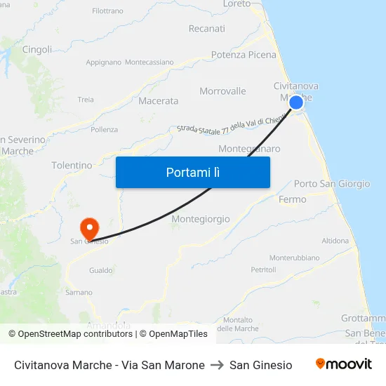 Civitanova Marche - Via San Marone to San Ginesio map