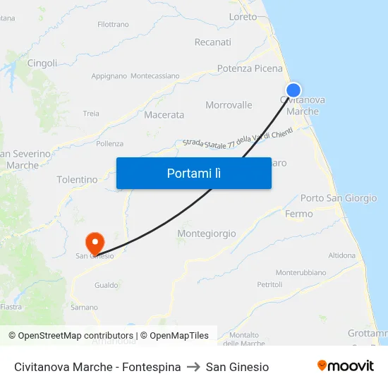 Civitanova Marche - Fontespina to San Ginesio map