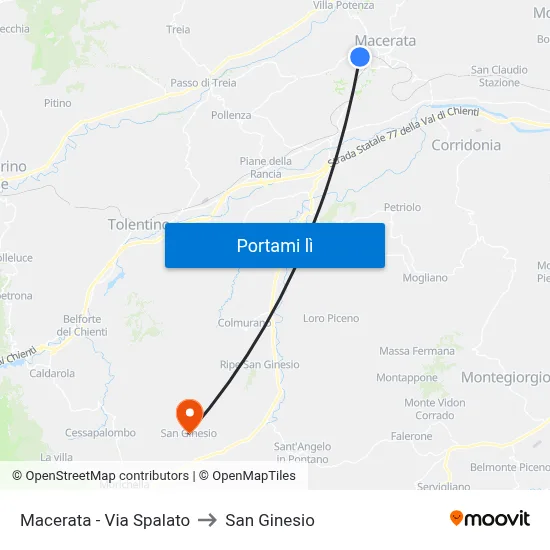 Macerata - Via Spalato to San Ginesio map