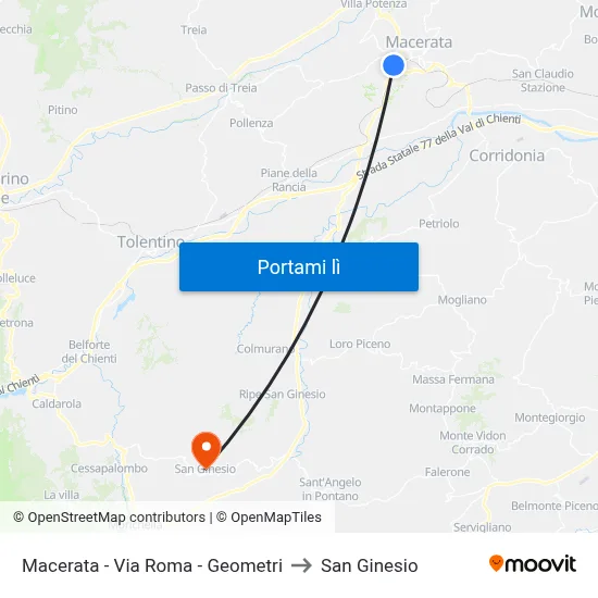 Macerata - Via Roma - Geometri to San Ginesio map