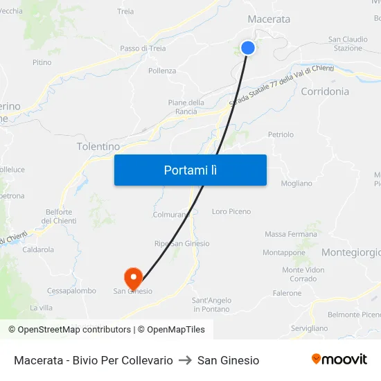 Macerata - Bivio Per Collevario to San Ginesio map