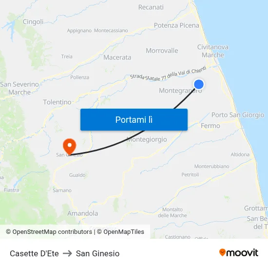 Casette D'Ete to San Ginesio map