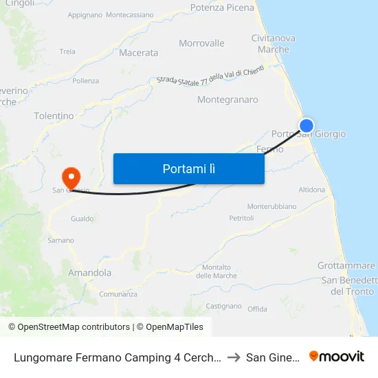 Lungomare Fermano Camping 4 Cerchi Dir. to San Ginesio map