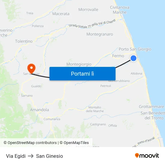 Via Egidi to San Ginesio map