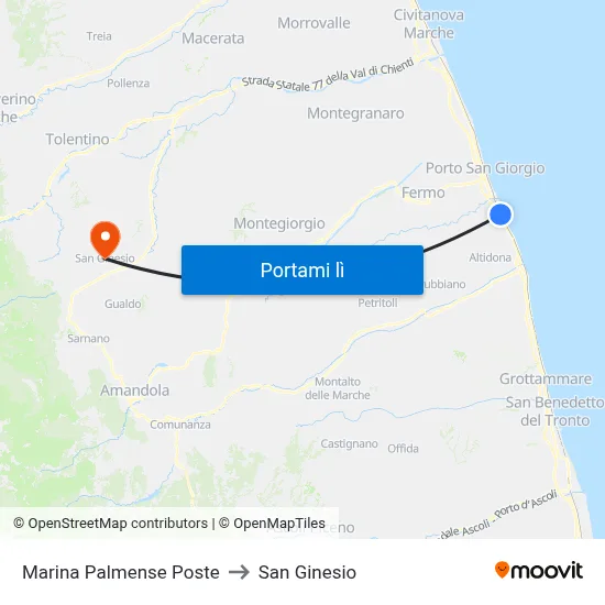 Marina Palmense Poste to San Ginesio map