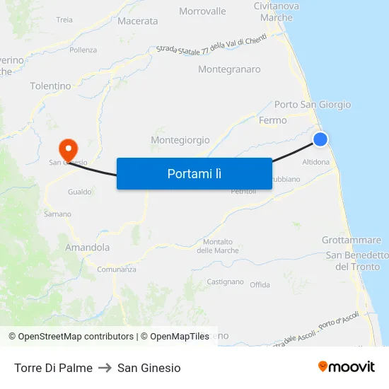 Torre Di Palme to San Ginesio map
