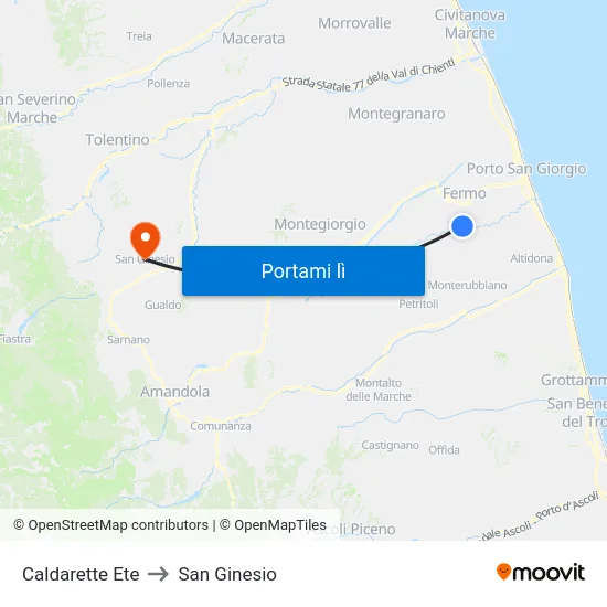 Caldarette Ete to San Ginesio map