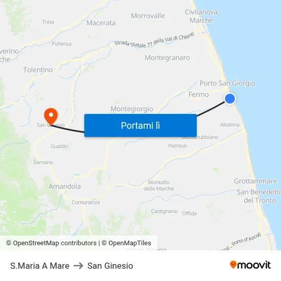 S.Maria A Mare to San Ginesio map