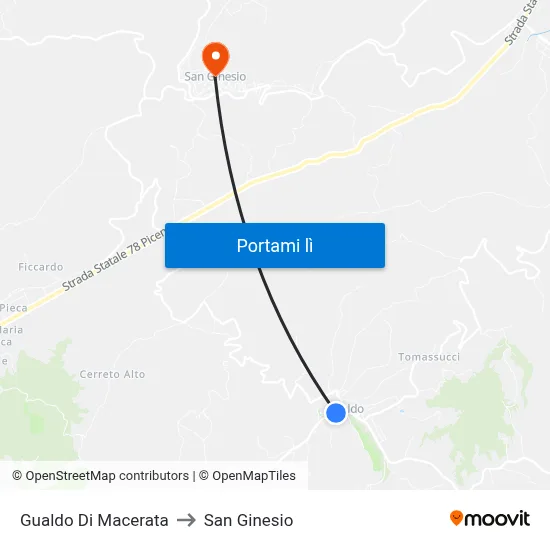 Gualdo Di Macerata to San Ginesio map