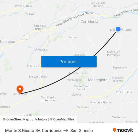 Monte S.Giusto Bv. Corridonia to San Ginesio map
