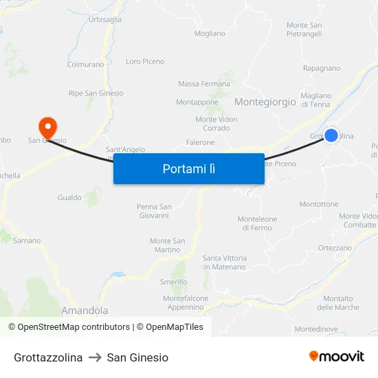 Grottazzolina to San Ginesio map