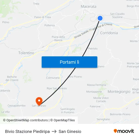 Bivio Stazione Piediripa to San Ginesio map