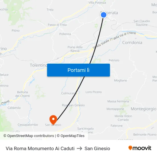 Via Roma Monumento Ai Caduti to San Ginesio map