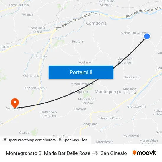 Montegranaro S. Maria Bar Delle Rose to San Ginesio map