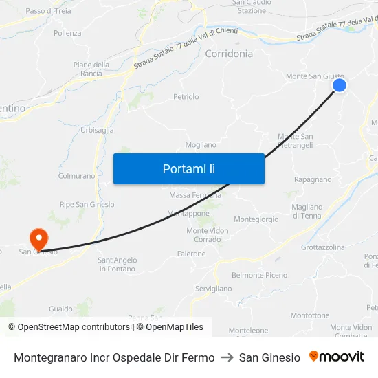 Montegranaro Incr Ospedale Dir Fermo to San Ginesio map