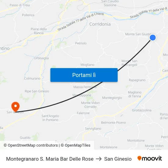 Montegranaro S. Maria Bar Delle Rose to San Ginesio map