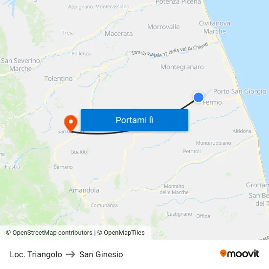 Loc. Triangolo to San Ginesio map