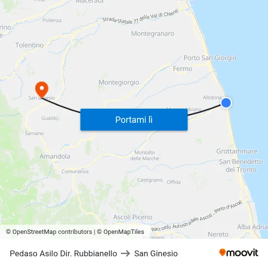 Pedaso Asilo Dir. Rubbianello to San Ginesio map