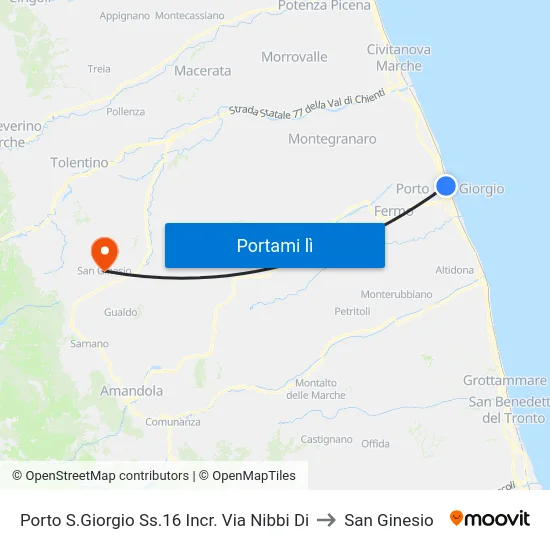 Porto S.Giorgio Ss.16 Incr. Via Nibbi Di to San Ginesio map