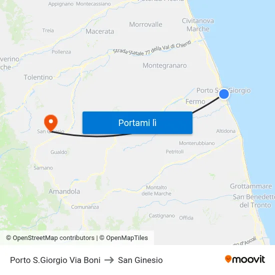 Porto S.Giorgio Via Boni to San Ginesio map