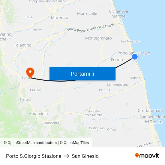 Porto S.Giorgio Stazione to San Ginesio map