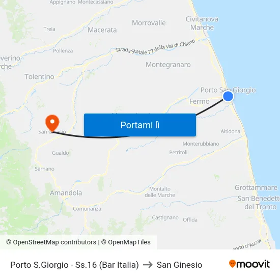 Porto S.Giorgio - Ss.16 (Bar Italia) to San Ginesio map