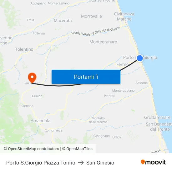 Porto S.Giorgio Piazza Torino to San Ginesio map