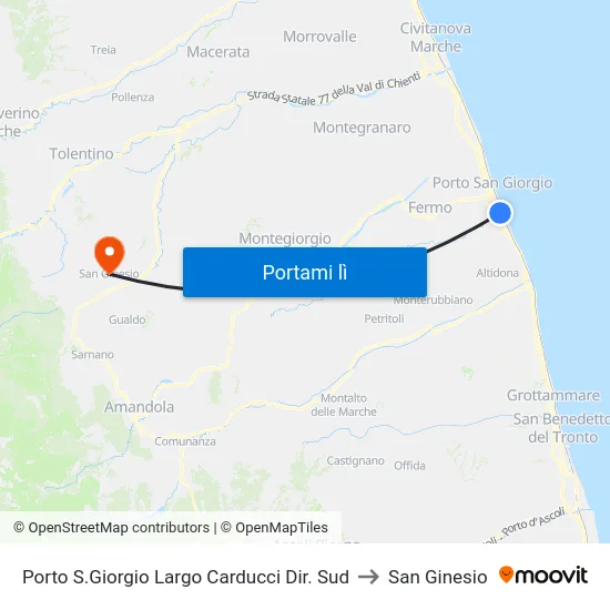 Porto S.Giorgio Largo Carducci Dir. Sud to San Ginesio map