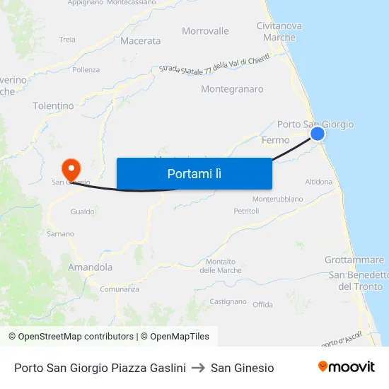 Porto San Giorgio Piazza Gaslini to San Ginesio map