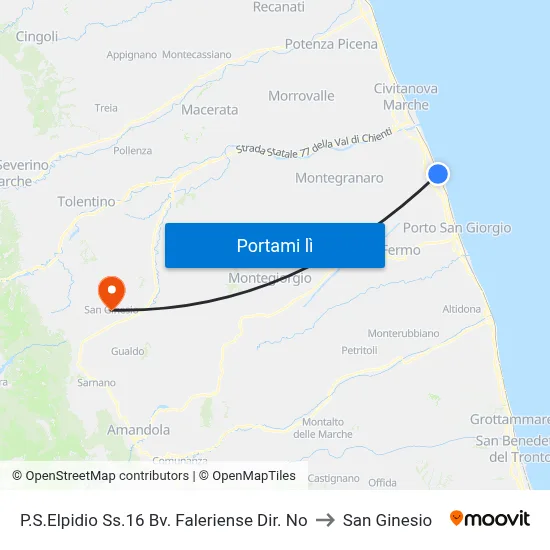 P.S.Elpidio Ss.16 Bv. Faleriense Dir. No to San Ginesio map