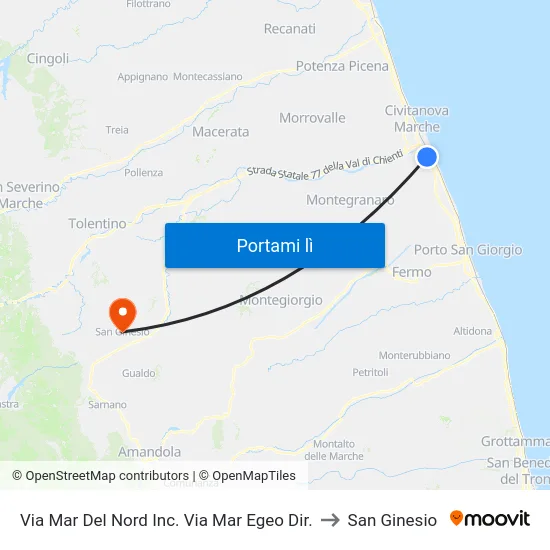 Via Mar Del Nord Inc. Via Mar Egeo Dir. to San Ginesio map