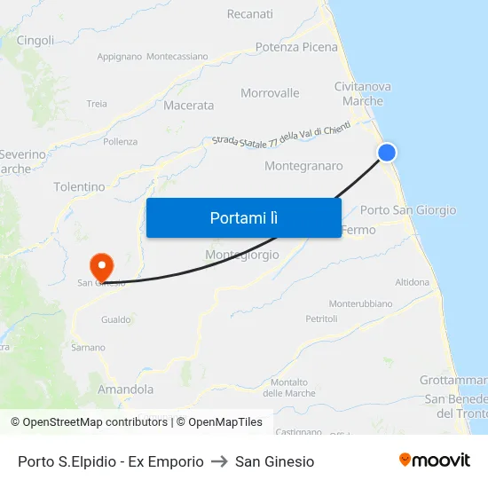 Porto S.Elpidio - Ex Emporio to San Ginesio map