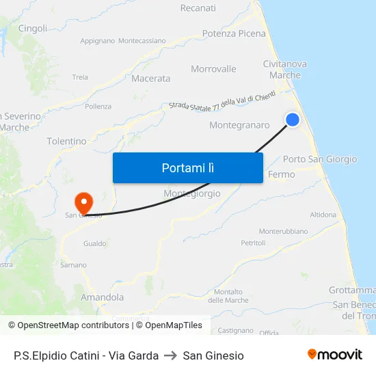 P.S.Elpidio Catini - Via Garda to San Ginesio map