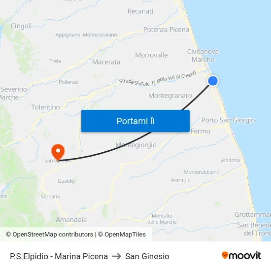 P.S.Elpidio - Marina Picena to San Ginesio map