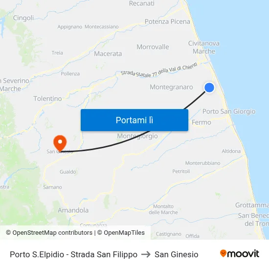 Porto S.Elpidio - Strada San Filippo to San Ginesio map